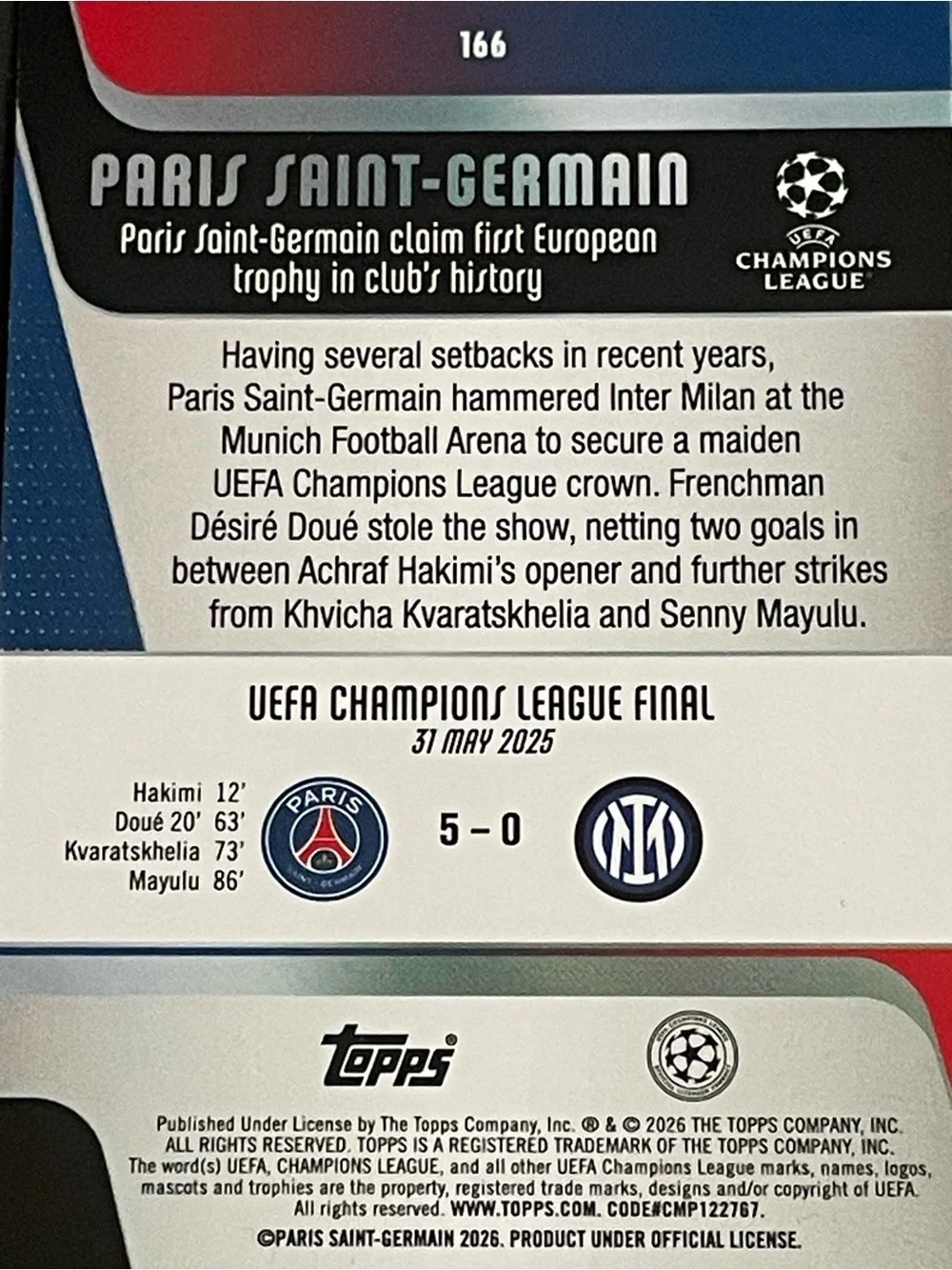 2025-26 Topps UEFA Club Competitions - Paris Saint-Germain #166 Base Card